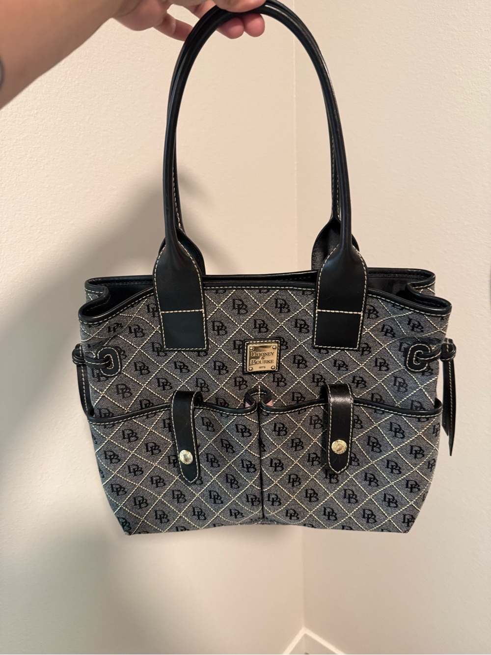 Dooney & Bourke Black and Gray Signature Jacquard Tote
